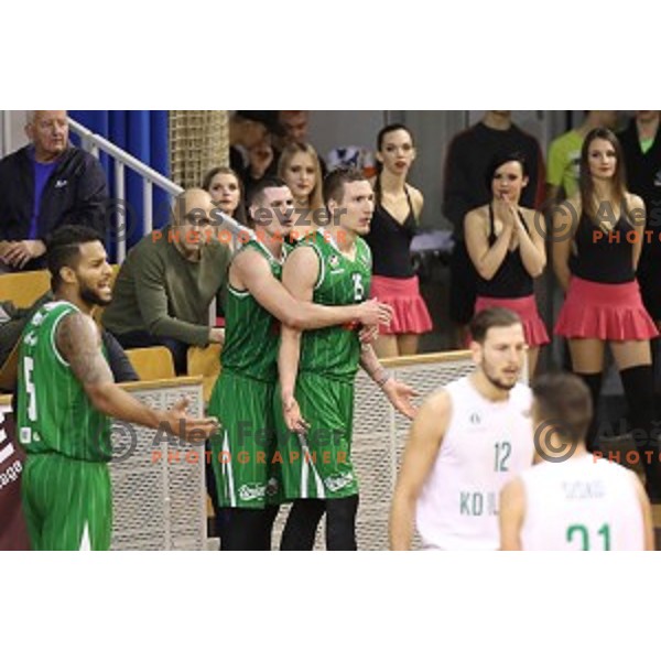 Jan Span and Gregor Hrovat of Petrol Olimpija in action during Nova KBM league basketball match between Ilirija and Petrol Olimpija in Tivoli Hall, Ljubljana, Slovenia on December 17, 2017
