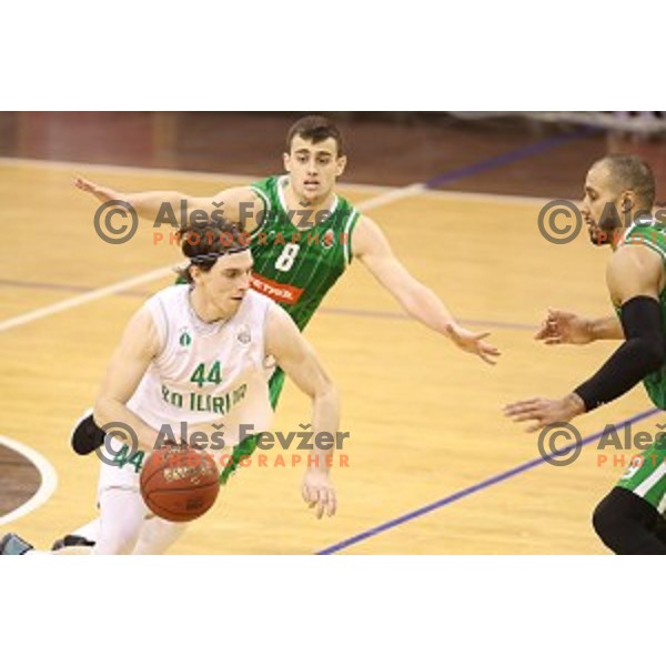Luka Voncina and Jordan Morgan of Petrol Olimpija in action during Nova KBM league basketball match between Ilirija and Petrol Olimpija in Tivoli Hall, Ljubljana, Slovenia on December 17, 2017