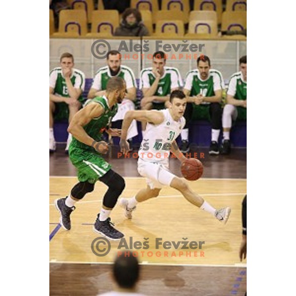 Jordan Morgan of Petrol Olimpija in action during Nova KBM league basketball match between Ilirija and Petrol Olimpija in Tivoli Hall, Ljubljana, Slovenia on December 17, 2017