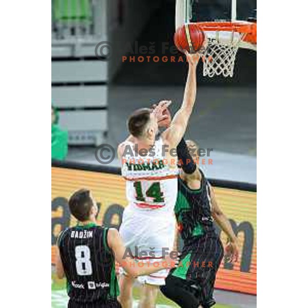 of Petrol Olimpija in action during FIBA Champions League basketball match between Petrol Olimpija and Banvit Bandirma in Stozice Hall, Ljubljana on December 19, 2017