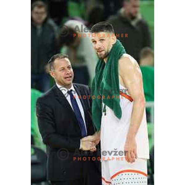 Luka Bassin and Gasper Vidmar of Banvit Bandirma during FIBA Champions League basketball match between Petrol Olimpija and Banvit Bandirma in Stozice Hall, Ljubljana on December 19, 2017