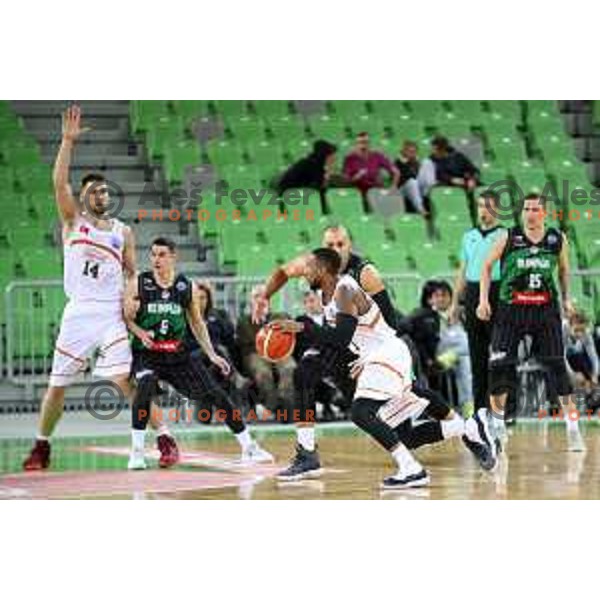 of Petrol Olimpija in action during FIBA Champions League basketball match between Petrol Olimpija and Banvit Bandirma in Stozice Hall, Ljubljana on December 19, 2017