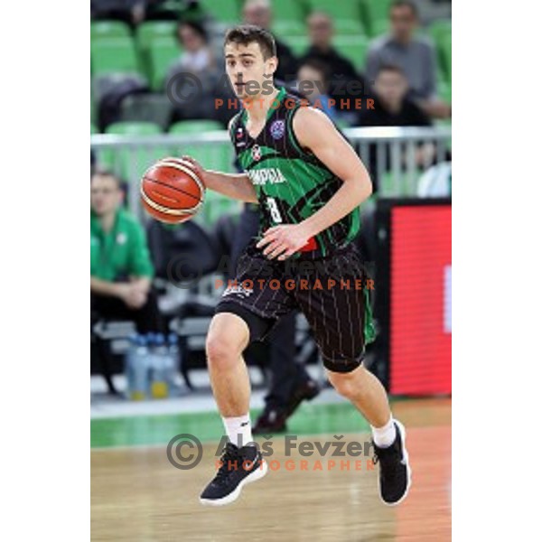 Roko Badzim of Petrol Olimpija in action during FIBA Champions League basketball match between Petrol Olimpija and Banvit Bandirma in Stozice Hall, Ljubljana on December 19, 2017