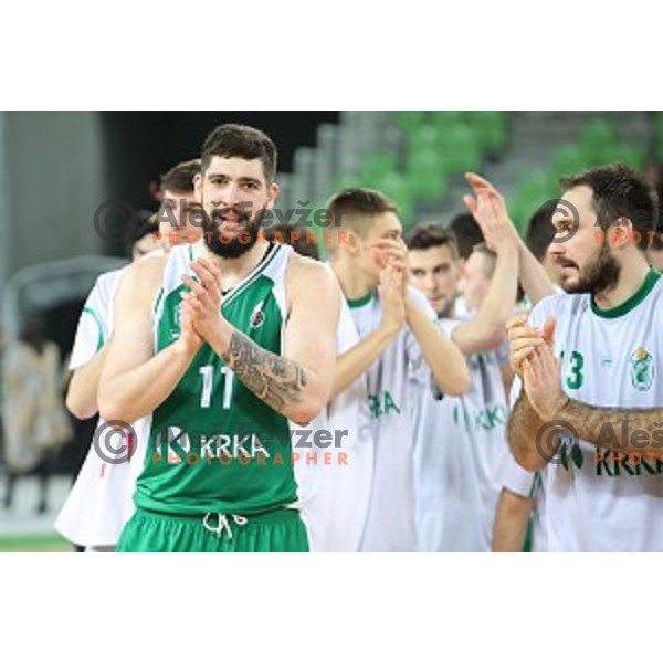 Ziga Dimec of Krka in action during Nova KBM league basketball match between Petrol Olimpija and Krka in SRC Stozice, Ljubljana, Slovenia on December 21, 2017