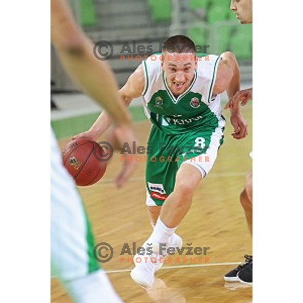 Domen Bratoz in action during Nova KBM league basketball match between Petrol Olimpija and Krka in SRC Stozice, Ljubljana, Slovenia on December 21, 2017