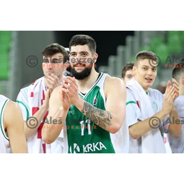 Ziga Dimec of Krka in action during Nova KBM league basketball match between Petrol Olimpija and Krka in SRC Stozice, Ljubljana, Slovenia on December 21, 2017
