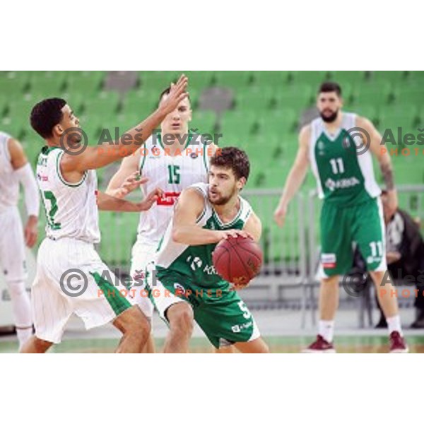 Talor Battle and Paolo Marinelli of Krka in action during Nova KBM league basketball match between Petrol Olimpija and Krka in SRC Stozice, Ljubljana, Slovenia on December 21, 2017