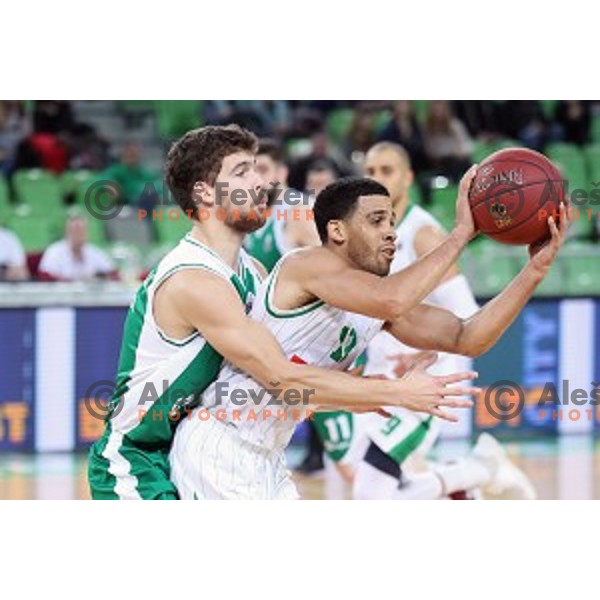 Paolo Marinelli of Krka and Talor Battle in action during Nova KBM league basketball match between Petrol Olimpija and Krka in SRC Stozice, Ljubljana, Slovenia on December 21, 2017
