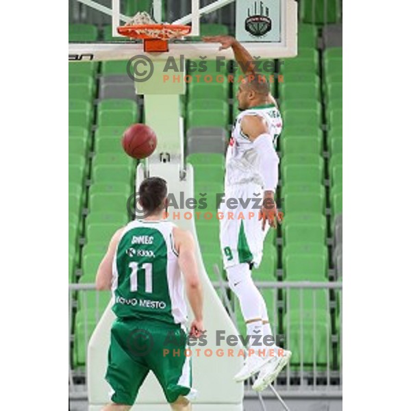 Jordan Morgan in action during Nova KBM league basketball match between Petrol Olimpija and Krka in SRC Stozice, Ljubljana, Slovenia on December 21, 2017
