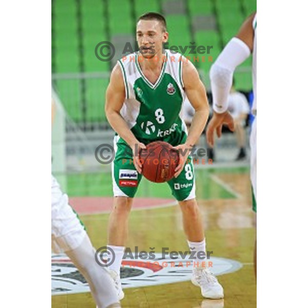 Domen Bratoz in action during Nova KBM league basketball match between Petrol Olimpija and Krka in SRC Stozice, Ljubljana, Slovenia on December 21, 2017