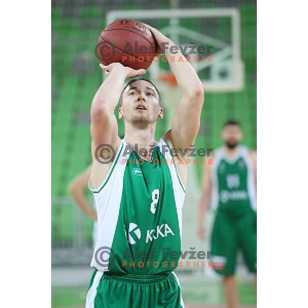 Domen Bratoz in action during Nova KBM league basketball match between Petrol Olimpija and Krka in SRC Stozice, Ljubljana, Slovenia on December 21, 2017