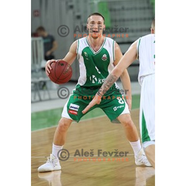 Domen Bratoz in action during Nova KBM league basketball match between Petrol Olimpija and Krka in SRC Stozice, Ljubljana, Slovenia on December 21, 2017