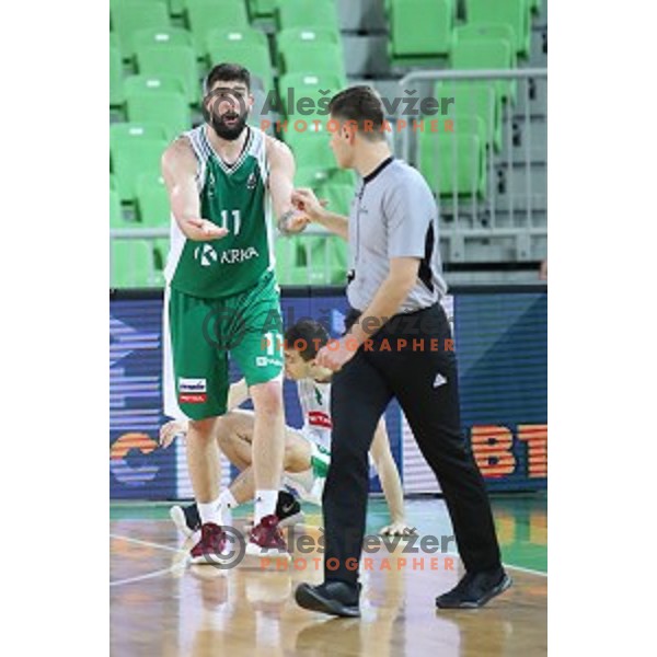 Ziga Dimec of Krka in action during Nova KBM league basketball match between Petrol Olimpija and Krka in SRC Stozice, Ljubljana, Slovenia on December 21, 2017