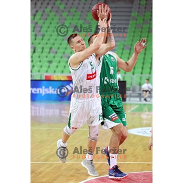 Gregor Hrovat in action during Nova KBM league basketball match between Petrol Olimpija and Krka in SRC Stozice, Ljubljana, Slovenia on December 21, 2017
