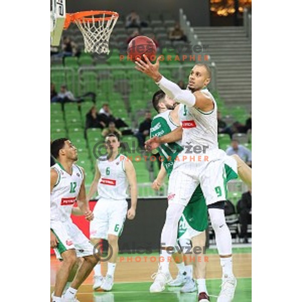 Jordan Morgan in action during Nova KBM league basketball match between Petrol Olimpija and Krka in SRC Stozice, Ljubljana, Slovenia on December 21, 2017