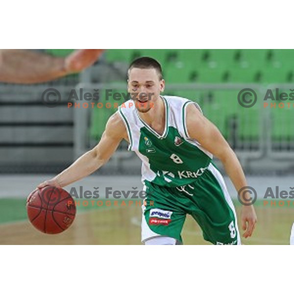 Domen Bratoz in action during Nova KBM league basketball match between Petrol Olimpija and Krka in SRC Stozice, Ljubljana, Slovenia on December 21, 2017