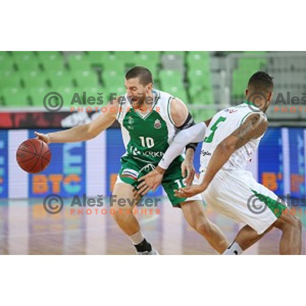Dino Cinac of Krka in action during Nova KBM league basketball match between Petrol Olimpija and Krka in SRC Stozice, Ljubljana, Slovenia on December 21, 2017
