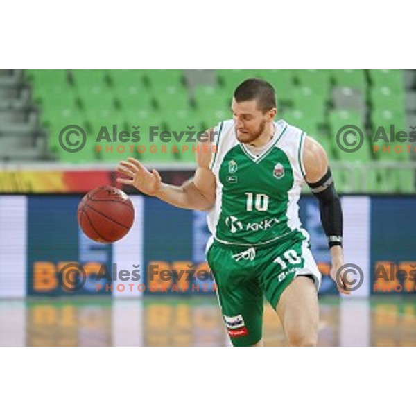 Dino Cinac of Krka in action during Nova KBM league basketball match between Petrol Olimpija and Krka in SRC Stozice, Ljubljana, Slovenia on December 21, 2017