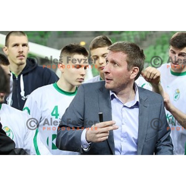 Simon petrov, head coach of Krka in action during Nova KBM league basketball match between Petrol Olimpija and Krka in SRC Stozice, Ljubljana, Slovenia on December 21, 2017