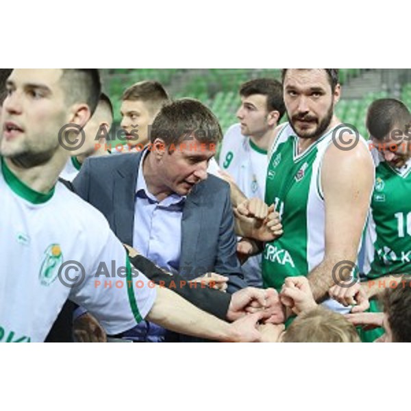 Simon petrov, head coach of Krka in action during Nova KBM league basketball match between Petrol Olimpija and Krka in SRC Stozice, Ljubljana, Slovenia on December 21, 2017