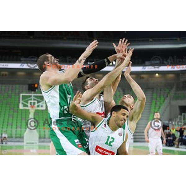 Dino Cinac, Talor Battle in action during Nova KBM league basketball match between Petrol Olimpija and Krka in SRC Stozice, Ljubljana, Slovenia on December 21, 2017