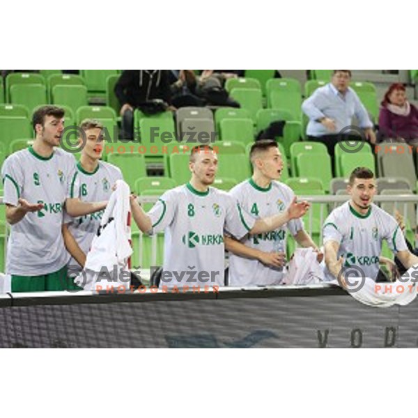 Stipanicev, Skedelj,Bratoz,Jancar Jarc and Siska during Nova KBM league basketball match between Petrol Olimpija and Krka in SRC Stozice, Ljubljana, Slovenia on December 21, 2017