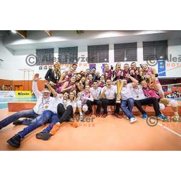 Players of Nova KBM Branik celebrating after the Slovenia Cup 2017/18 volleyball match between Nova KBM Branik and Calcit Volleyball, played in VSD Hoce, Hoce, Slovenia on December 22, 2017