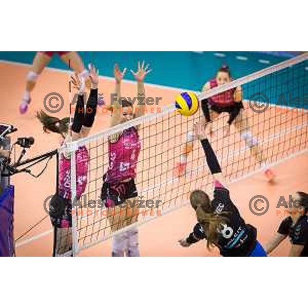 Iza Mlakar and Marina Kaucic of Nova KBM Branik in action during Slovenia Cup 2017/18 volleyball match between Nova KBM Branik and Calcit Volleyball, played in VSD Hoce, Hoce, Slovenia on December 22, 2017