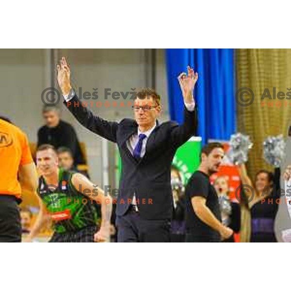 Gasper Okorn, head coach of Petrol Olimpija in action during ABA league basketball match between Petrol Olimpija and Cibona in Tivoli Hall, Ljubljana on December 23, 2017