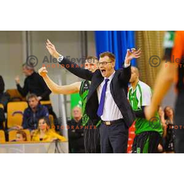Gasper Okorn, head coach of Petrol Olimpija in action during ABA league basketball match between Petrol Olimpija and Cibona in Tivoli Hall, Ljubljana on December 23, 2017
