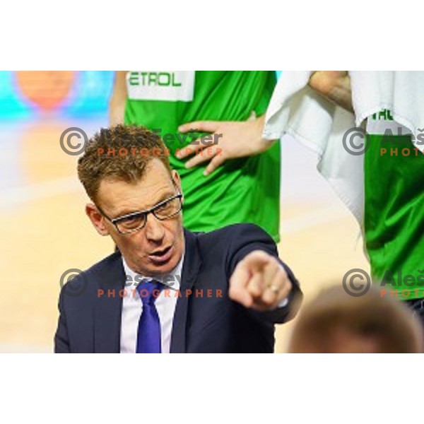 Gasper Okorn, head coach of Petrol Olimpija in action during ABA league basketball match between Petrol Olimpija and Cibona in Tivoli Hall, Ljubljana on December 23, 2017