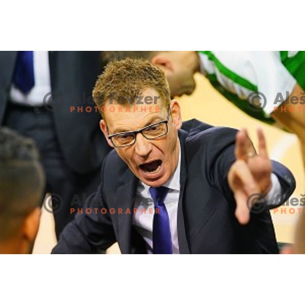 Gasper Okorn, head coach of Petrol Olimpija in action during ABA league basketball match between Petrol Olimpija and Cibona in Tivoli Hall, Ljubljana on December 23, 2017