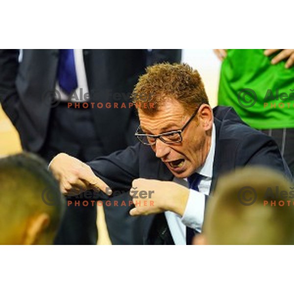 Gasper Okorn, head coach of Petrol Olimpija in action during ABA league basketball match between Petrol Olimpija and Cibona in Tivoli Hall, Ljubljana on December 23, 2017