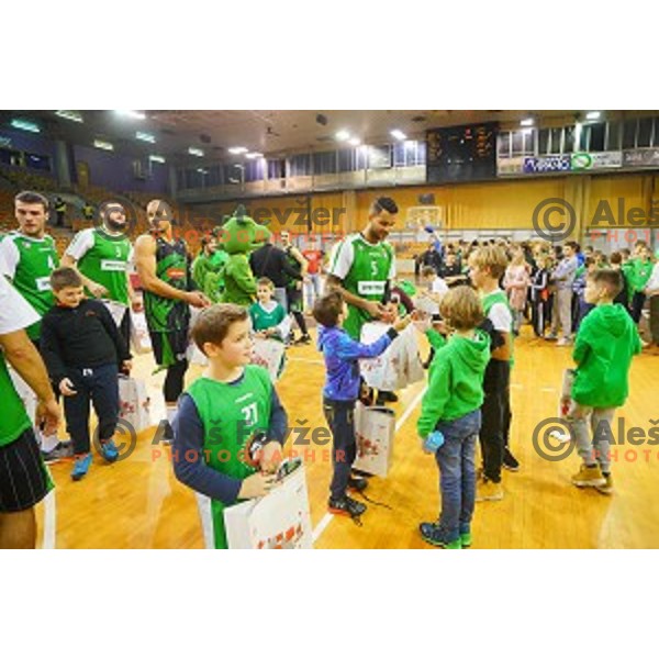 of Petrol Olimpija in action during ABA league basketball match between Petrol Olimpija and Cibona in Tivoli Hall, Ljubljana on December 23, 2017