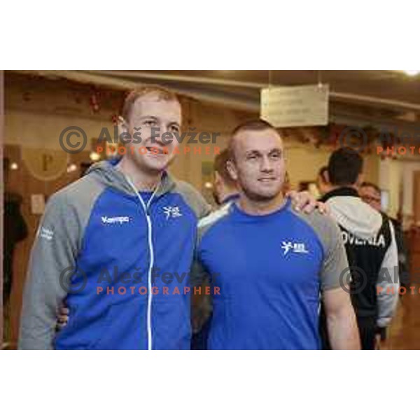 Ziga Mlakar and Niko Medved at meeting of Slovenia Handball Team in hotel Planja Zrece, Slovenia on December 26, 2017