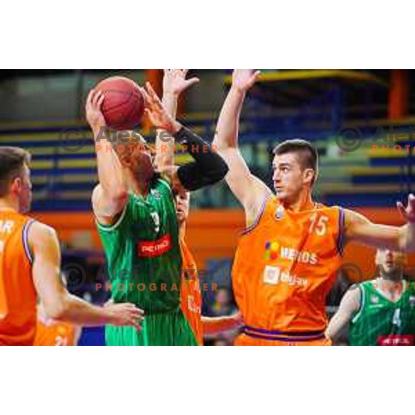 in action during Quarter-final of Spar Cup basketball match between Helios Suns and Petrol Olimpija in Domzale Sports Hall, Slovenia on December 28, 2017