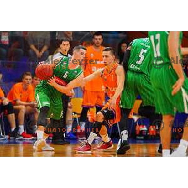 in action during Quarter-final of Spar Cup basketball match between Helios Suns and Petrol Olimpija in Domzale Sports Hall, Slovenia on December 28, 2017