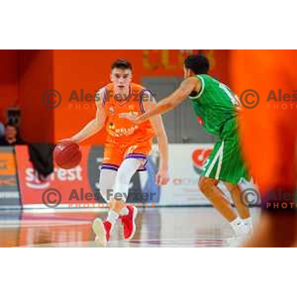 in action during Quarter-final of Spar Cup basketball match between Helios Suns and Petrol Olimpija in Domzale Sports Hall, Slovenia on December 28, 2017
