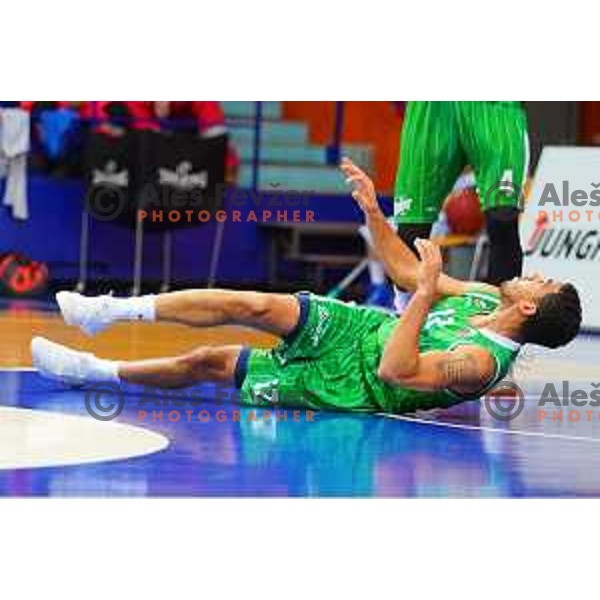 in action during Quarter-final of Spar Cup basketball match between Helios Suns and Petrol Olimpija in Domzale Sports Hall, Slovenia on December 28, 2017