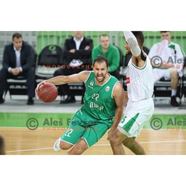 Stipe Modric and Devin Oliver in action during Nova KBM league basketball match between Petrol Olimpija and Ilirija in SRC Stozice, Ljubljana, Slovenia on December 29, 2017