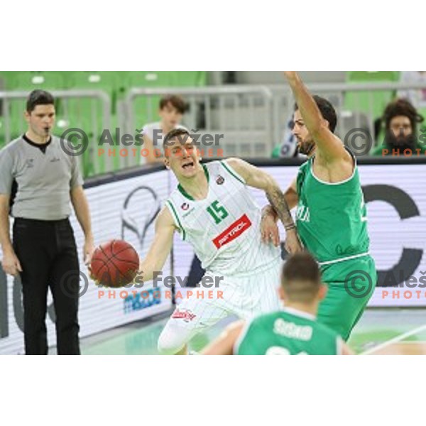 Gregor Hrovat in action during Nova KBM league basketball match between Petrol Olimpija and Ilirija in SRC Stozice, Ljubljana, Slovenia on December 29, 2017