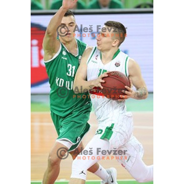 Zan Mark Sisko of Ilirija and Gregor Hrovat in action during Nova KBM league basketball match between Petrol Olimpija and Ilirija in SRC Stozice, Ljubljana, Slovenia on December 29, 2017