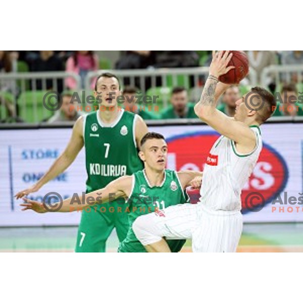 Zan Mark Sisko of Ilirija and Gregor Hrovat in action during Nova KBM league basketball match between Petrol Olimpija and Ilirija in SRC Stozice, Ljubljana, Slovenia on December 29, 2017