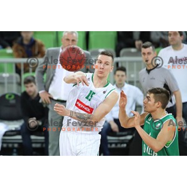 Gregor Hrovat in action during Nova KBM league basketball match between Petrol Olimpija and Ilirija in SRC Stozice, Ljubljana, Slovenia on December 29, 2017