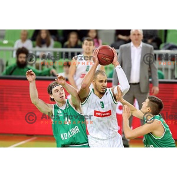 Jordan Morgan in action during Nova KBM league basketball match between Petrol Olimpija and Ilirija in SRC Stozice, Ljubljana, Slovenia on December 29, 2017
