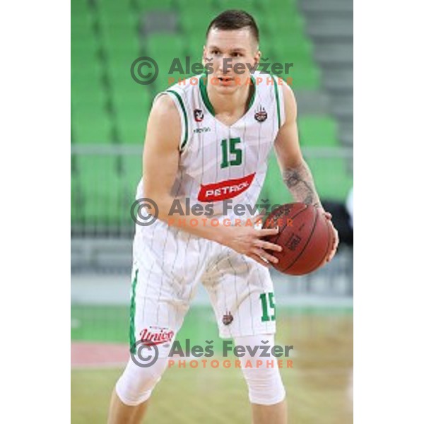 Gregor Hrovat in action during Nova KBM league basketball match between Petrol Olimpija and Ilirija in SRC Stozice, Ljubljana, Slovenia on December 29, 2017