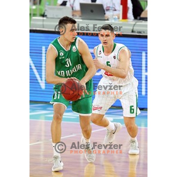 Zan Mark Sisko of Ilirija and Jan Span in action during Nova KBM league basketball match between Petrol Olimpija and Ilirija in SRC Stozice, Ljubljana, Slovenia on December 29, 2017
