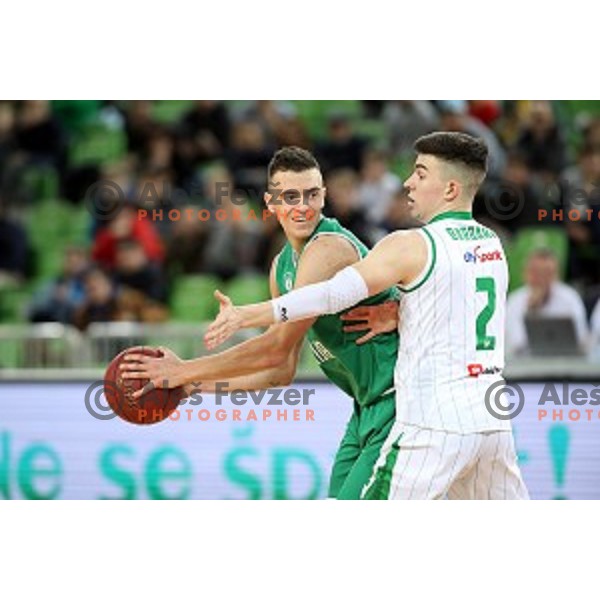 Zan Mark Sisko of Ilirija and Jan Barbaric in action during Nova KBM league basketball match between Petrol Olimpija and Ilirija in SRC Stozice, Ljubljana, Slovenia on December 29, 2017