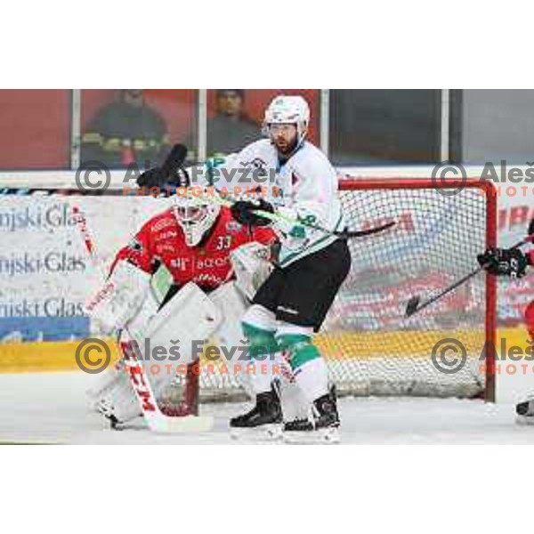 action during Alps League ice-hockey match between SIJ Acroni Jesenice and SZ Olimpija in Podmezakla Hall, Jesenice, Slovenia on December 30, 2017