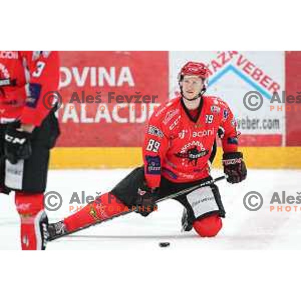 Luka Basic in action during Alps League ice-hockey match between SIJ Acroni Jesenice and SZ Olimpija in Podmezakla Hall, Jesenice, Slovenia on December 30, 2017
